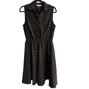 Larry Levine Polka Dot Dress Sleeveless Shirt Dress‎ Casual Black Size M office